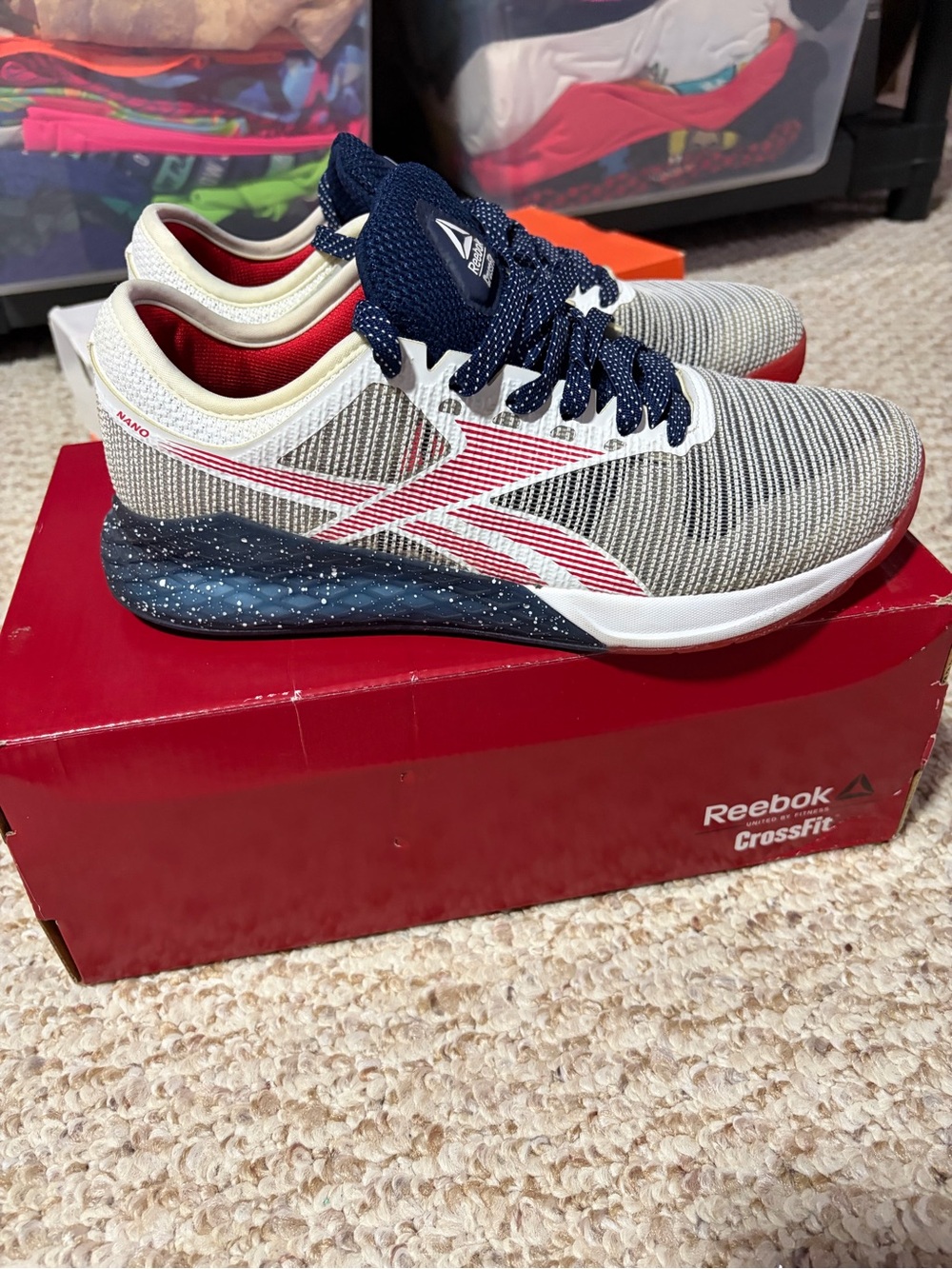 Reebok nano 9 Men's CrossFit Trainers in Gray, Red & Navy USA edition